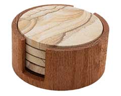 round hardwood coaster holder